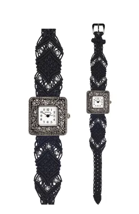 102H - Wide with Antique Style Square Marcasite Watch