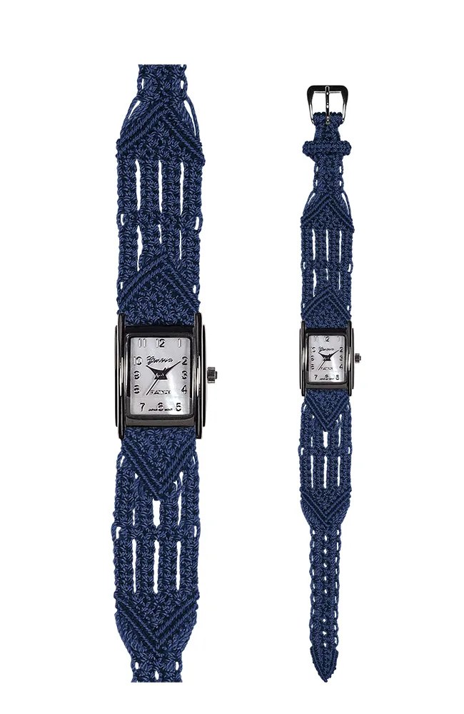 106 Navy - Wide with Art Deco Silver Tank Style Watch