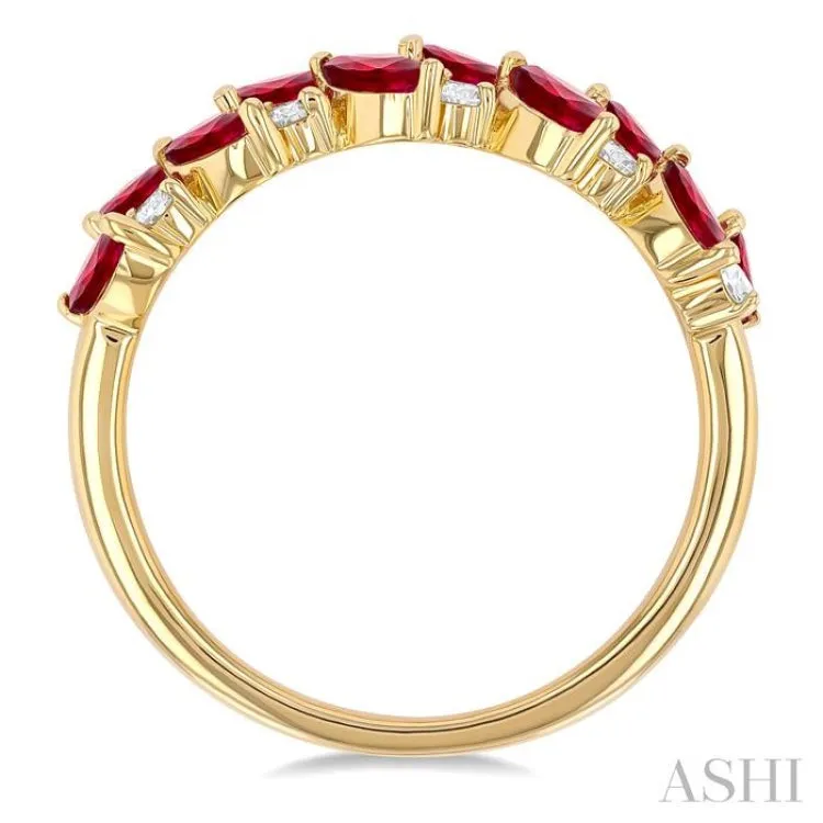 1/5 ctw Leafy 4X2 MM Marquise Cut Ruby and Round Cut Diamond Precious Band in 14K Yellow Gold