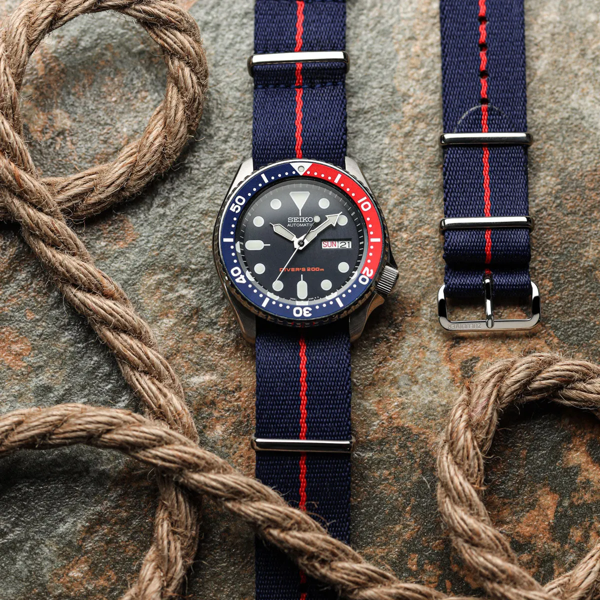 1973 British Military Watch Strap: APEX - Deep Sea Redline