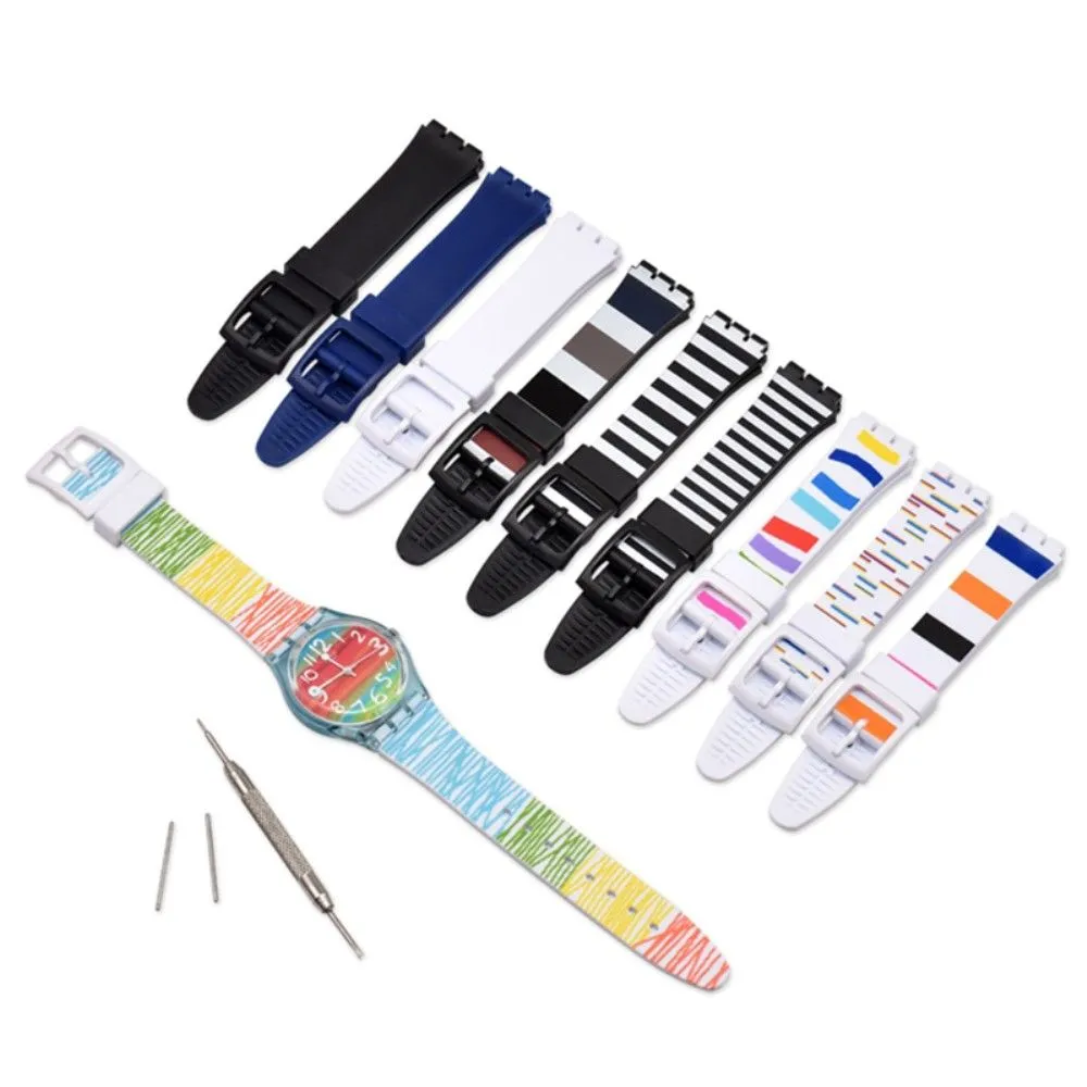 19mm Universal stripe printed silicone watch strap - Colorful Lines