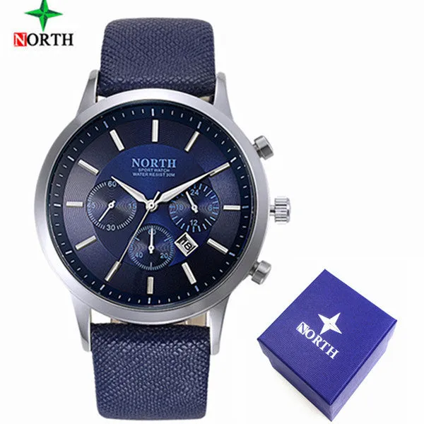 2016 Mens Watches NORTH Brand Luxury Casual Military Quartz Sports Wristwatch Leather Strap Male Clock watch relogio masculino