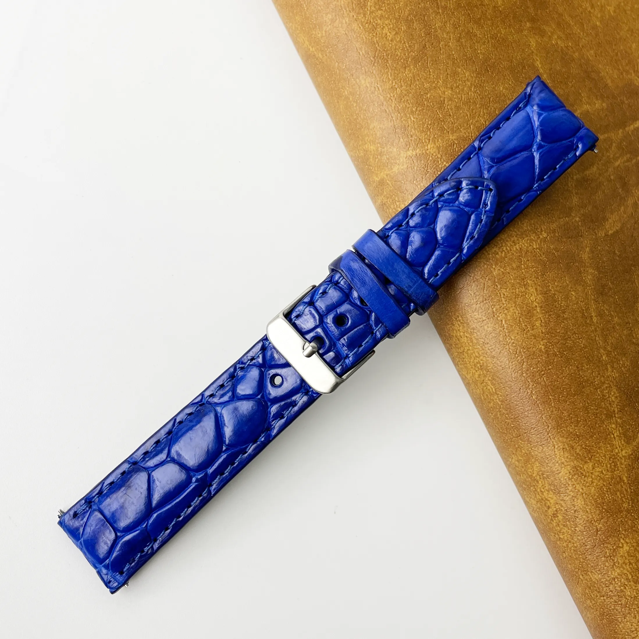 20mm Blue Unique Pattern Alligator Leather Watch Band For Men DH-50B