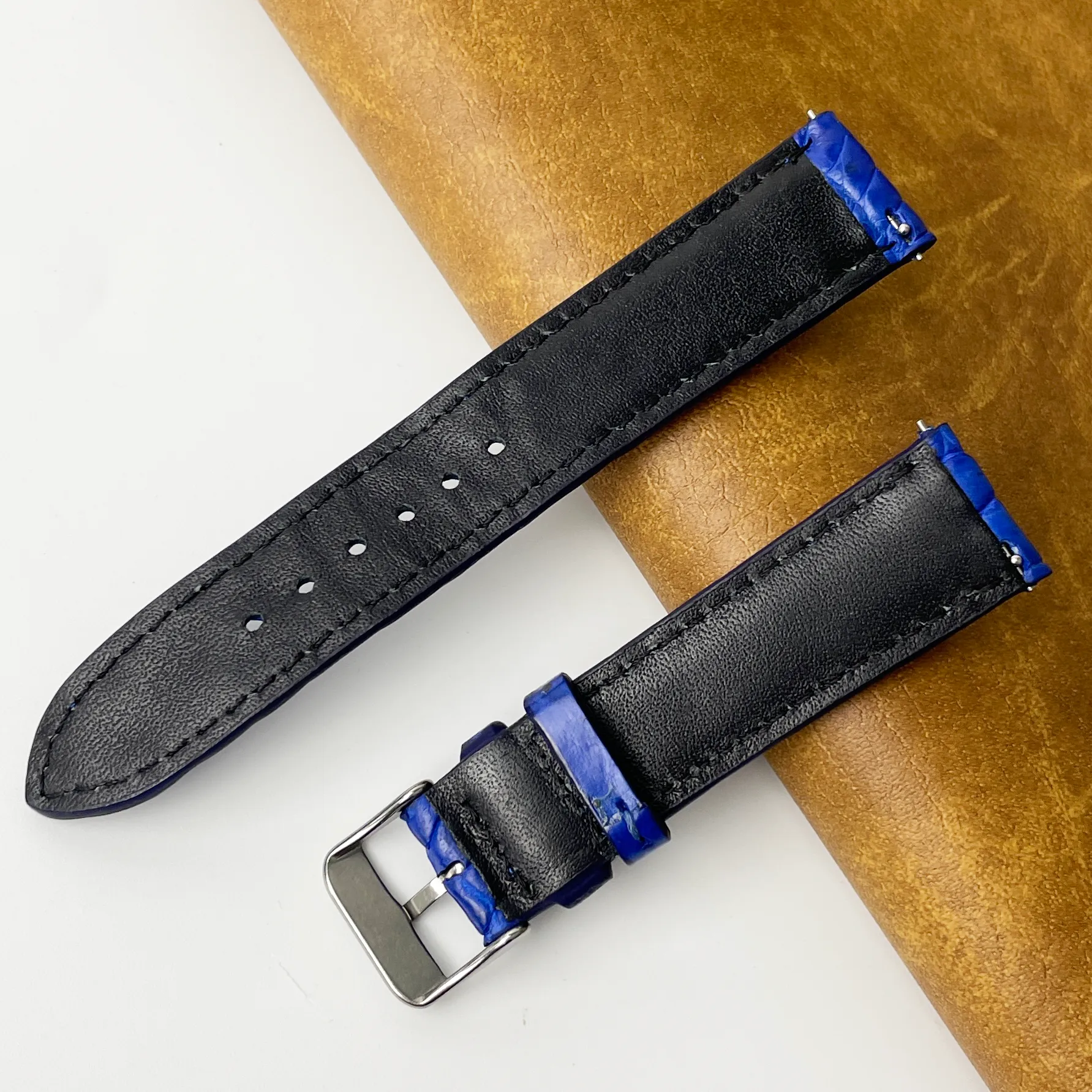 20mm Blue Unique Pattern Alligator Leather Watch Band For Men DH-50B