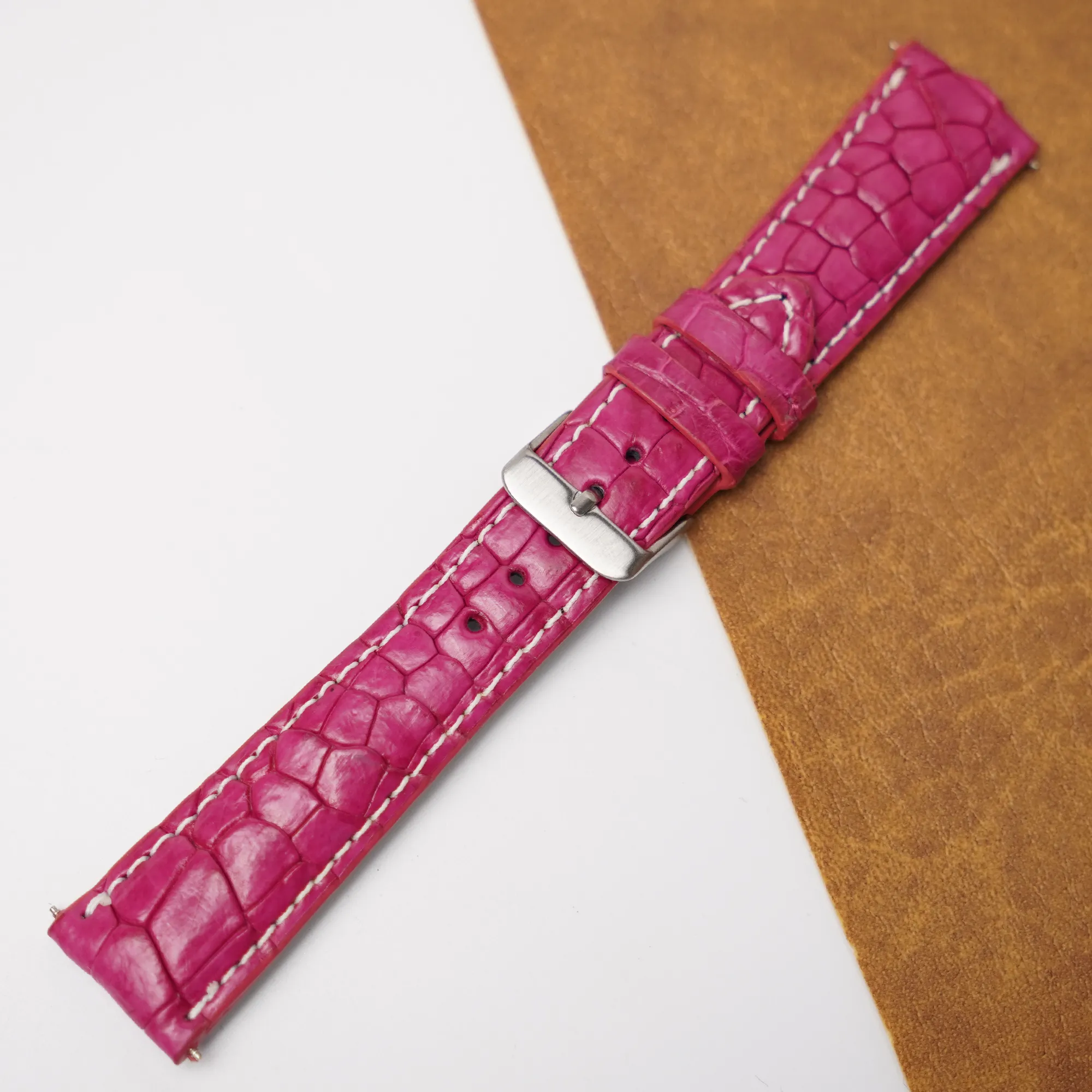 22mm Bright Pink Unique Pattern Alligator Leather Watch Strap For Men DH 226-AK