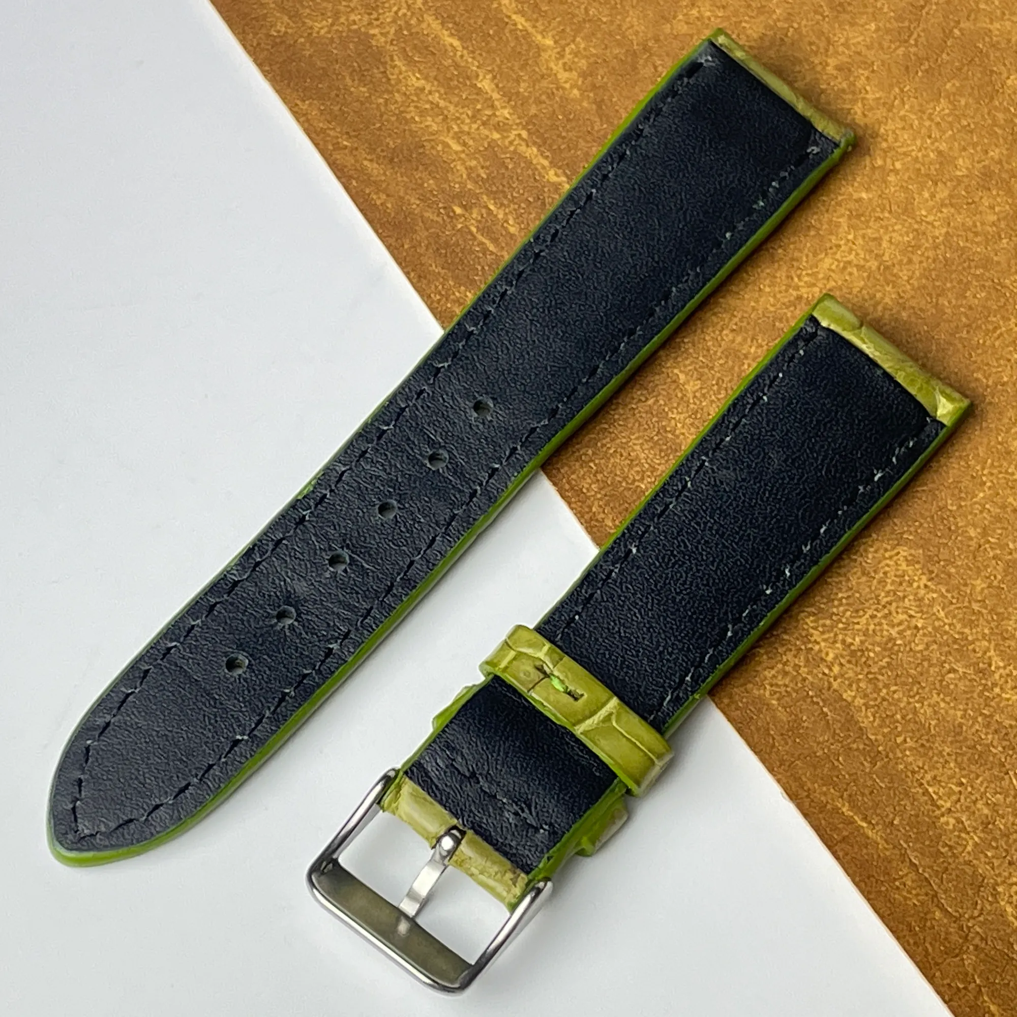 22mm Green Unique Pattern Alligator Leather Watch Strap For Men DH-223-E