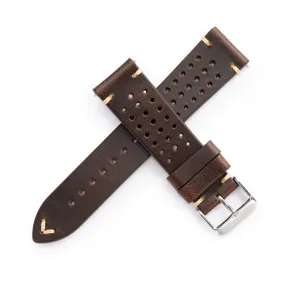 22mm Quick Release Rally Racing Leather Watch Strap - Dark Brown