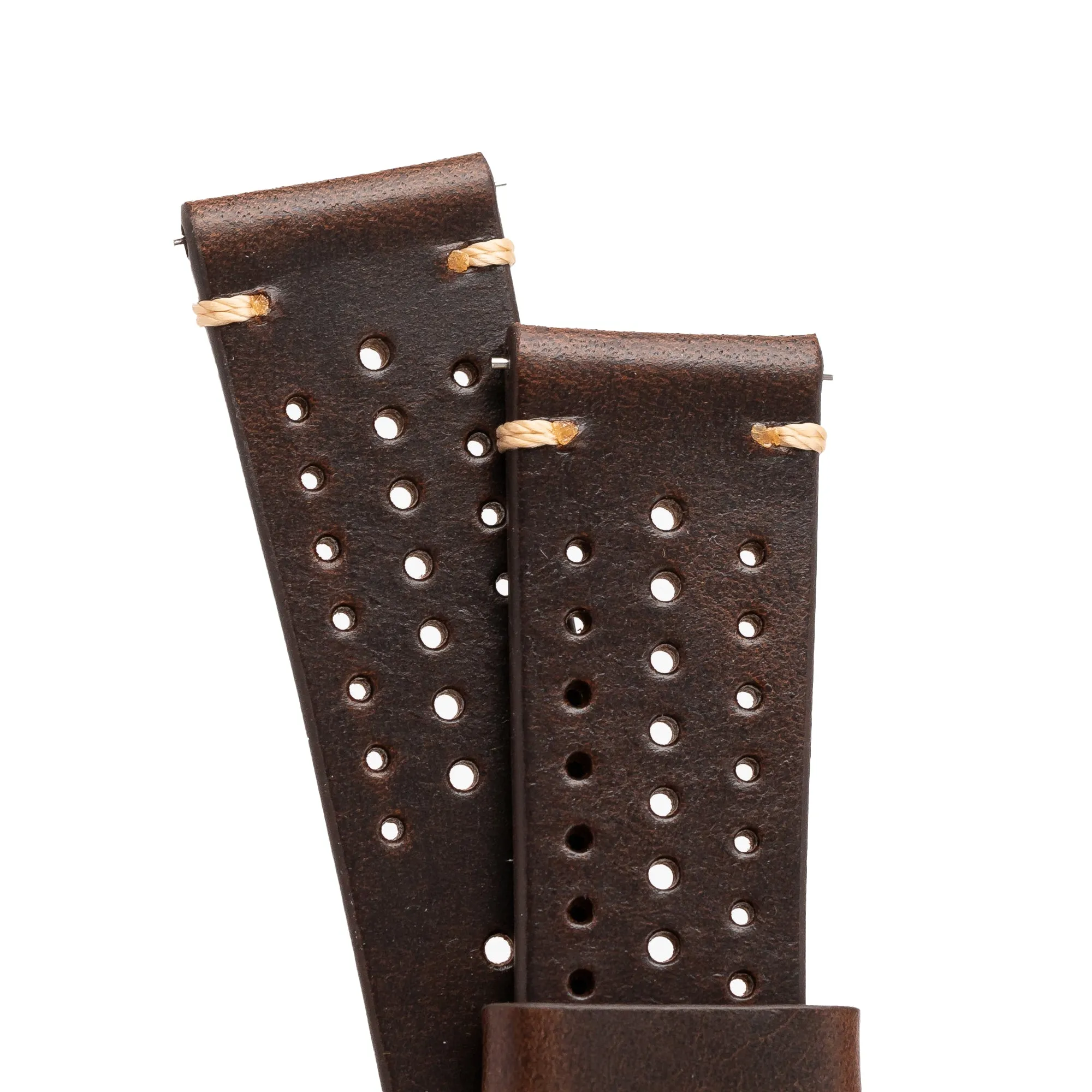 22mm Quick Release Rally Racing Leather Watch Strap - Dark Brown