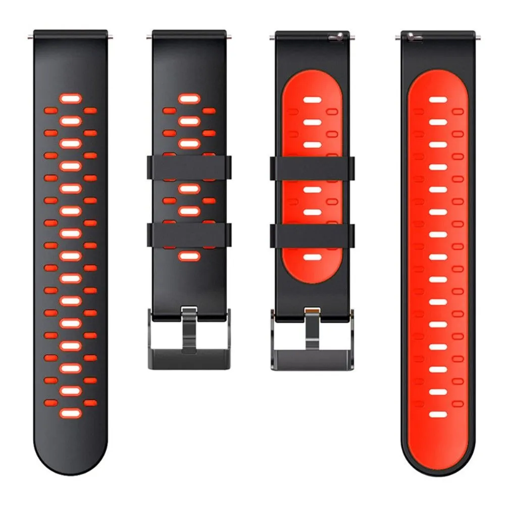 22mm Universal bi-color silicone watch strap - Black / Red