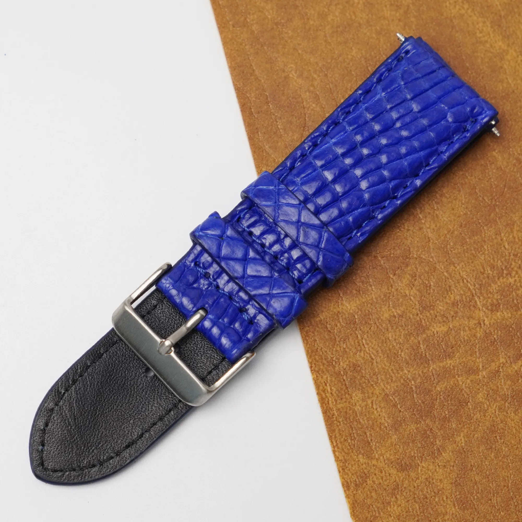 24mm Blue Unique Pattern Alligator Leather Watch Band For Men DH-50S