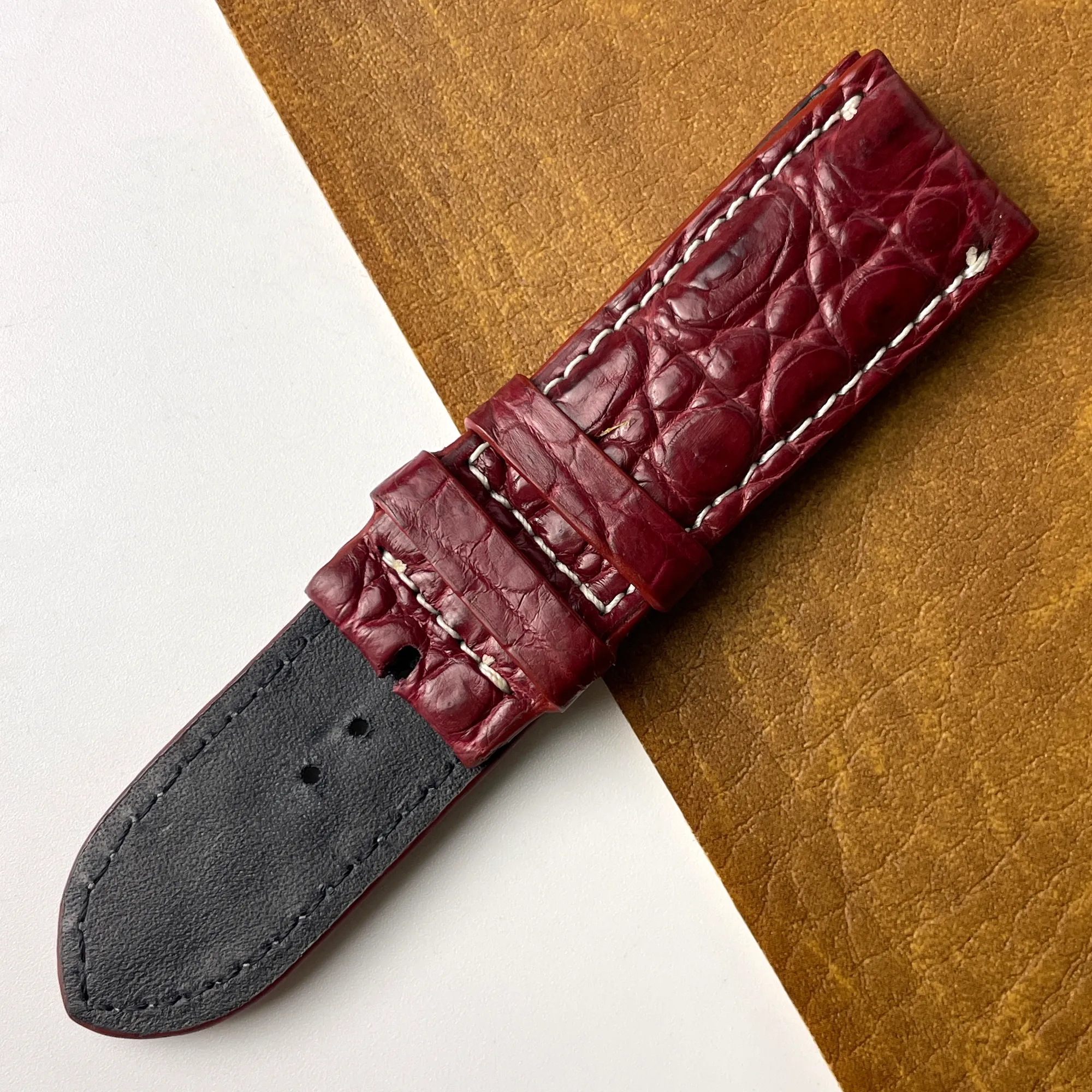 24mm Burgundy Unique Pattern Alligator Leather Watch Strap For Men DH-224-Q