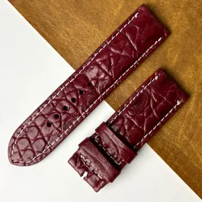 24mm Burgundy Unique Pattern Alligator Leather Watch Strap For Men DH-224-Q