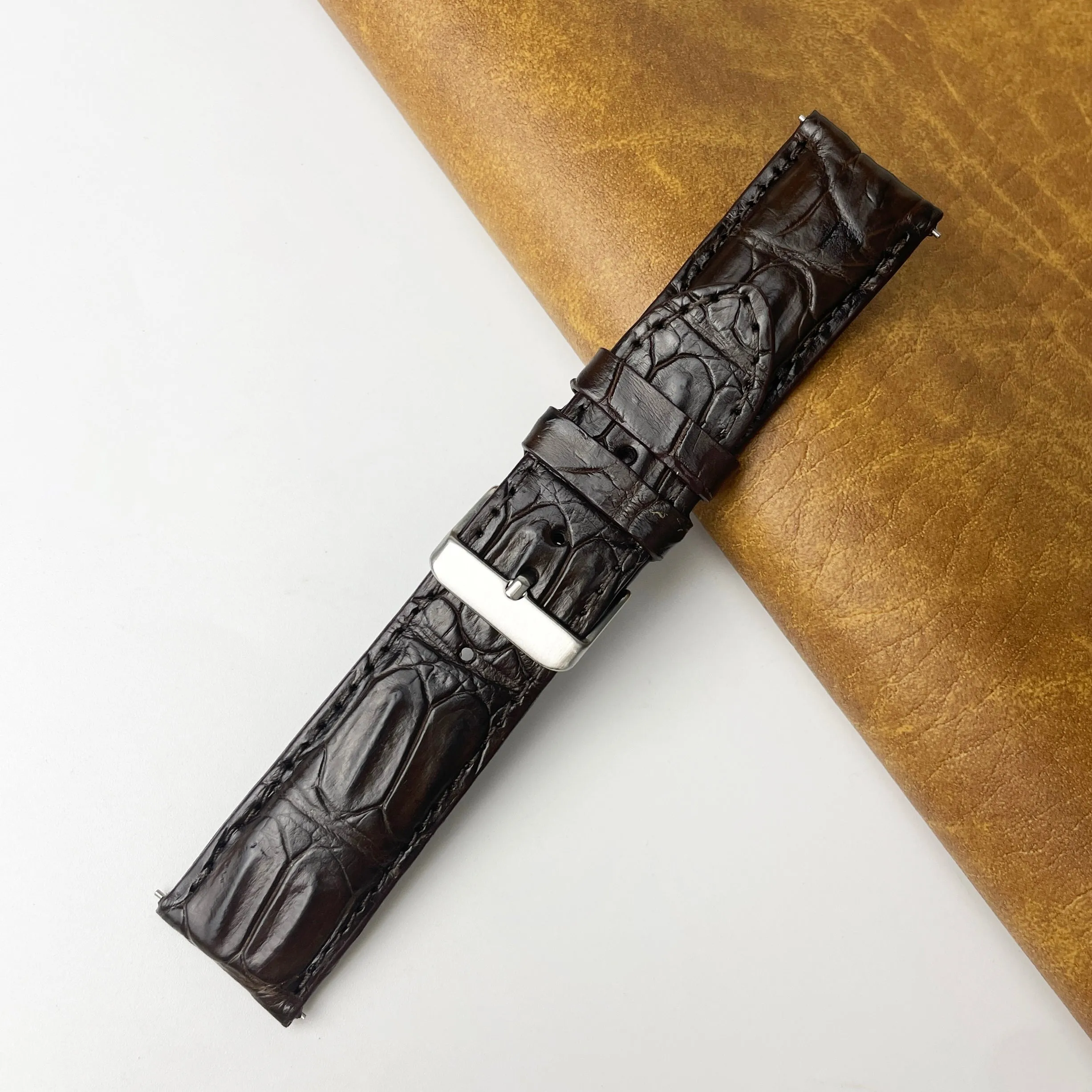 24mm Dark Brown Unique Alligator Leather Watch Band For Men | DH-44E