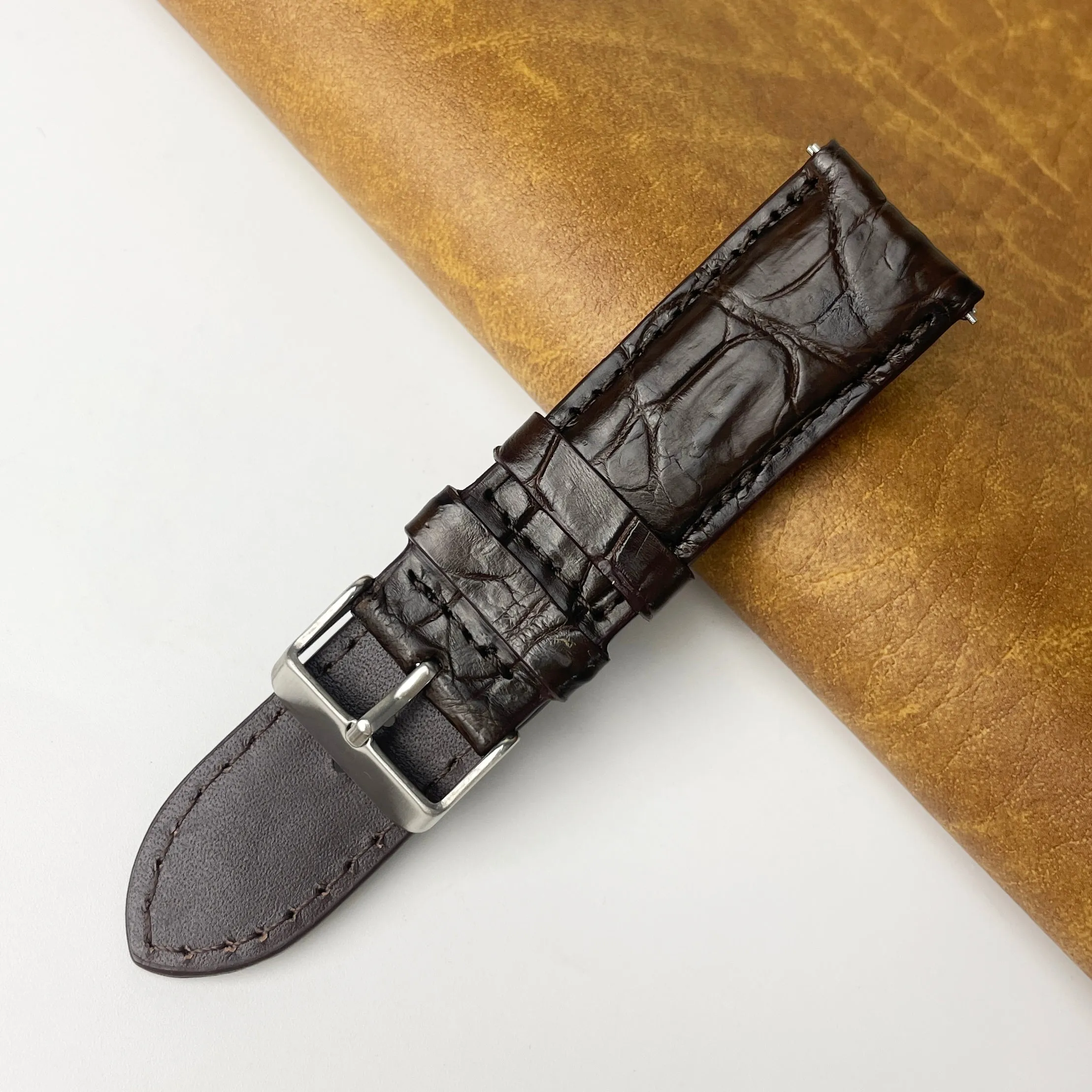 24mm Dark Brown Unique Alligator Leather Watch Band For Men | DH-44E