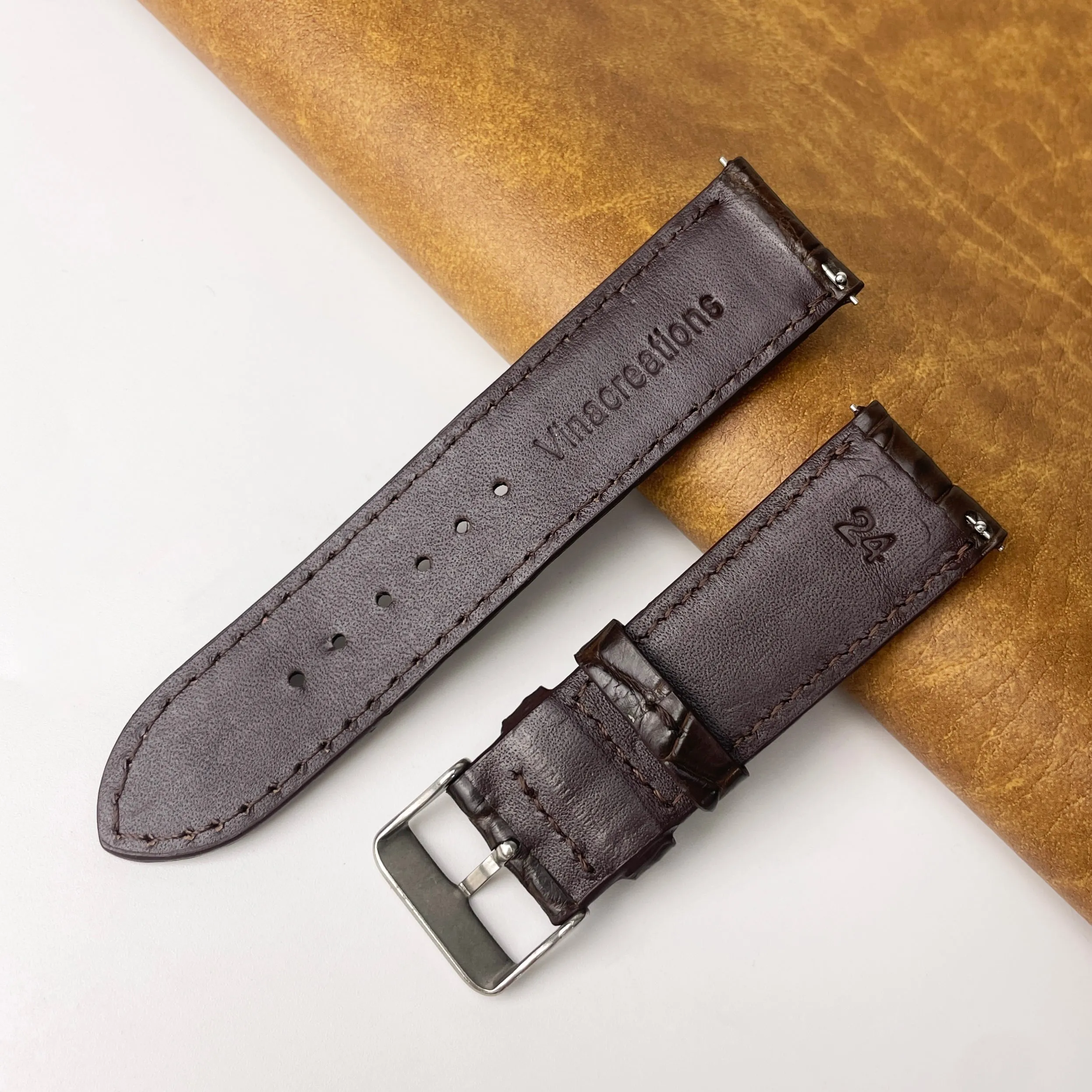 24mm Dark Brown Unique Alligator Leather Watch Band For Men | DH-44E