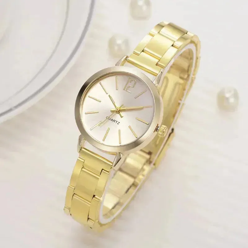 2pcs Narrow Strap Steel Strap Bracelet and  Quartz Watch women