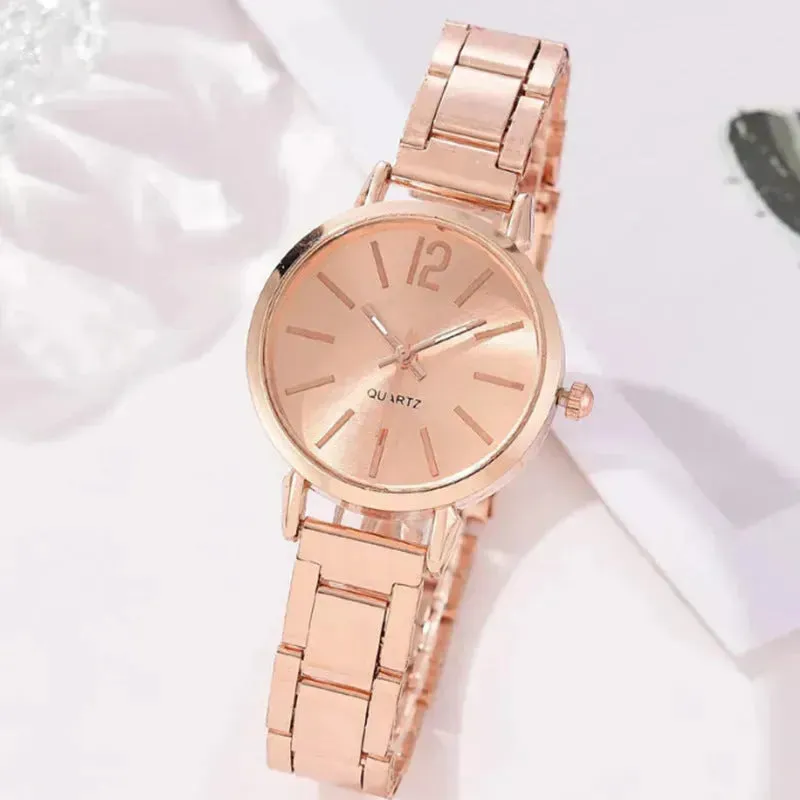 2pcs Narrow Strap Steel Strap Bracelet and  Quartz Watch women