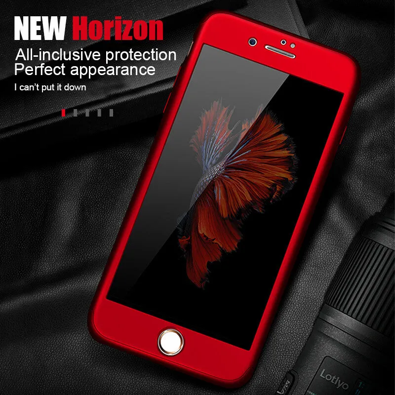 360 Full Cover Phone Case For iPhone X 8 6 6s 7 Plus 5 5s SE PC Protective Cover For iPhone 7 8 Plus XS MAX XR Case With Glass