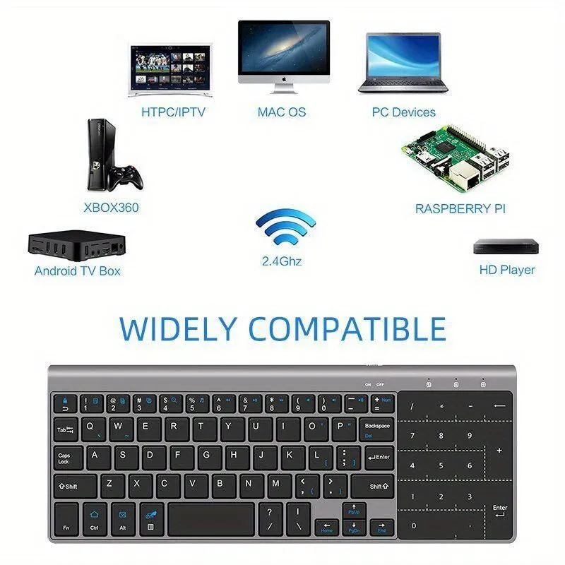 59 Keys Wireless Mini Keyboard with Touchpad Ultra-thin 2. 4GHz USB Numeric Keypad Portable Keyboard for Android Windows Tablet Desktop Laptop