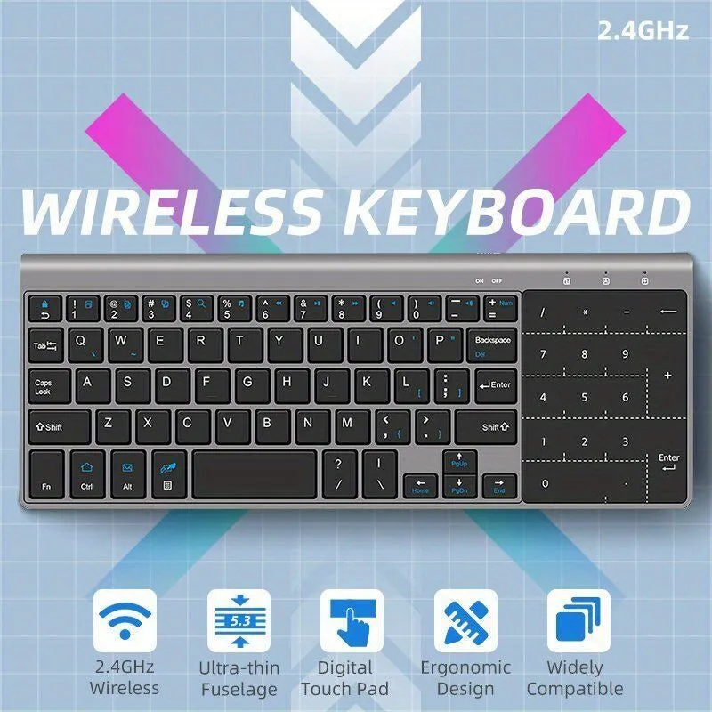 59 Keys Wireless Mini Keyboard with Touchpad Ultra-thin 2. 4GHz USB Numeric Keypad Portable Keyboard for Android Windows Tablet Desktop Laptop