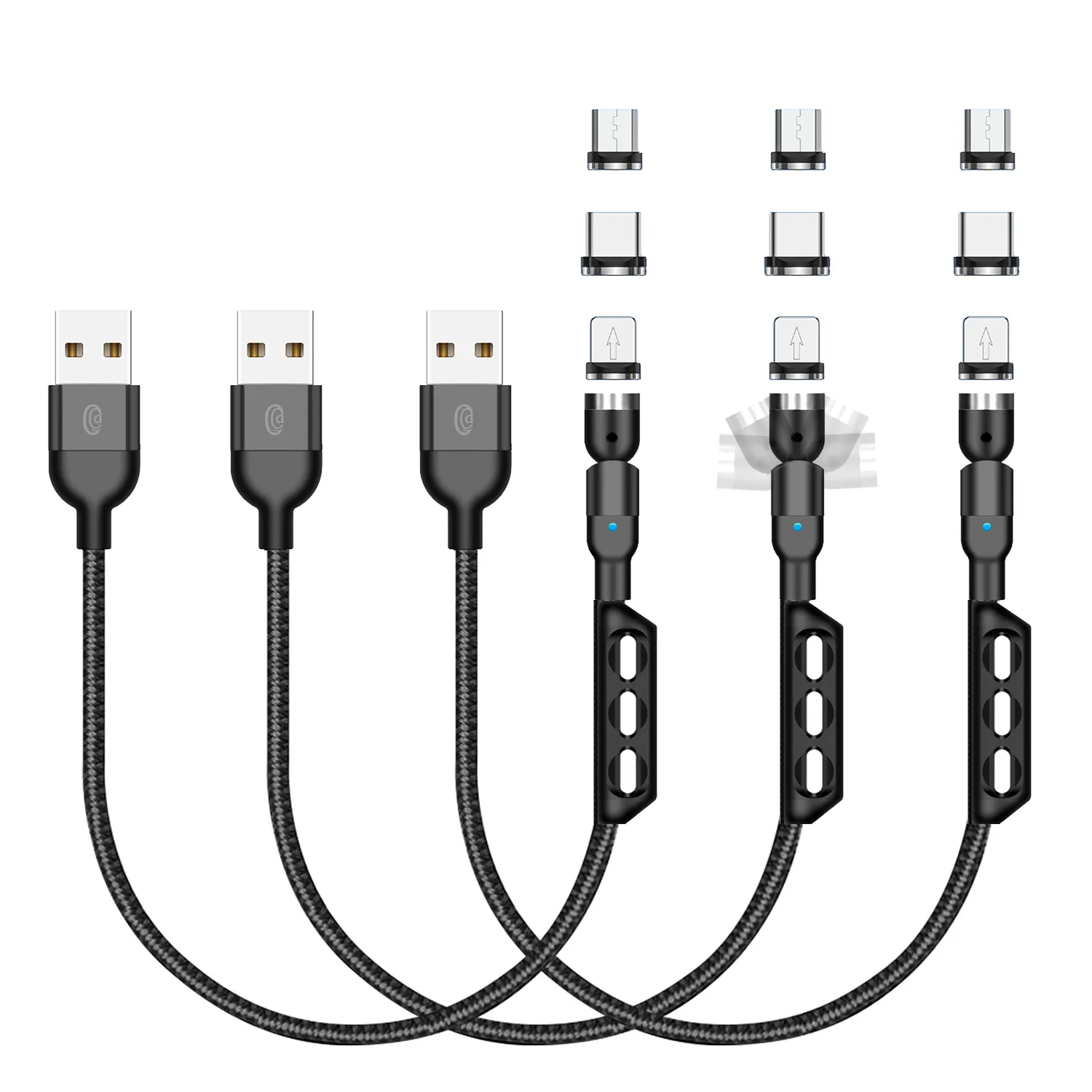 AGG 3 x 1ft (30cm) Magnetic USB Cables Pack - 5-Pin 3A - Compatible with AGG-5P3A Cables / 3 x 3 Tip Holder/and 3 x Tip-Sets (1 x Universal, 1 x Type-C, and 1 x Micro). Full high Speed Charge and Data.