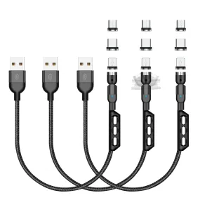 AGG 3 x 1ft (30cm) Magnetic USB Cables Pack - 5-Pin 3A - Compatible with AGG-5P3A Cables / 3 x 3 Tip Holder/and 3 x Tip-Sets (1 x Universal, 1 x Type-C, and 1 x Micro). Full high Speed Charge and Data.