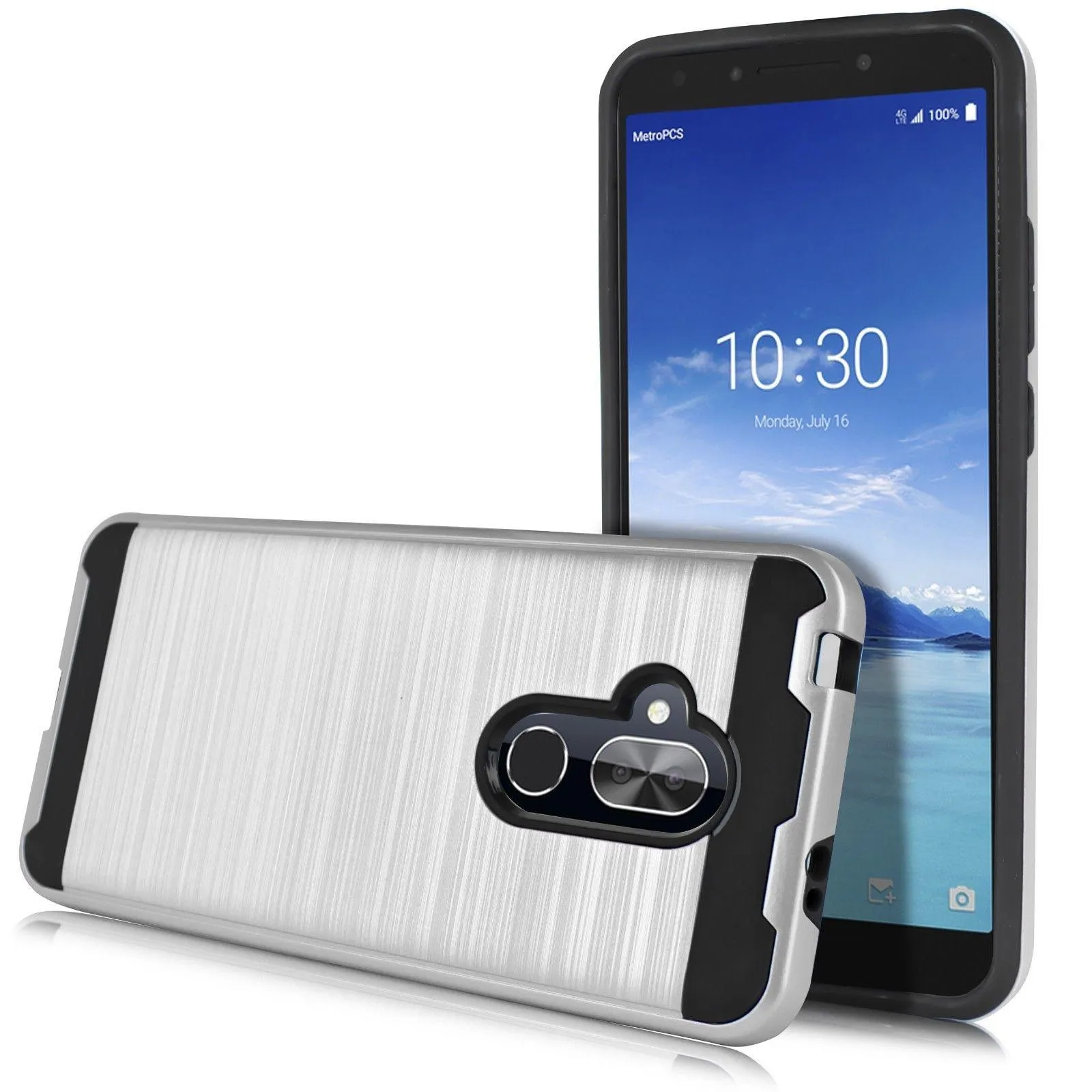 Alcatel 7 / REVVL 2 Plus Hybrid Brushed Metal Shockproof Tough Case by Modes