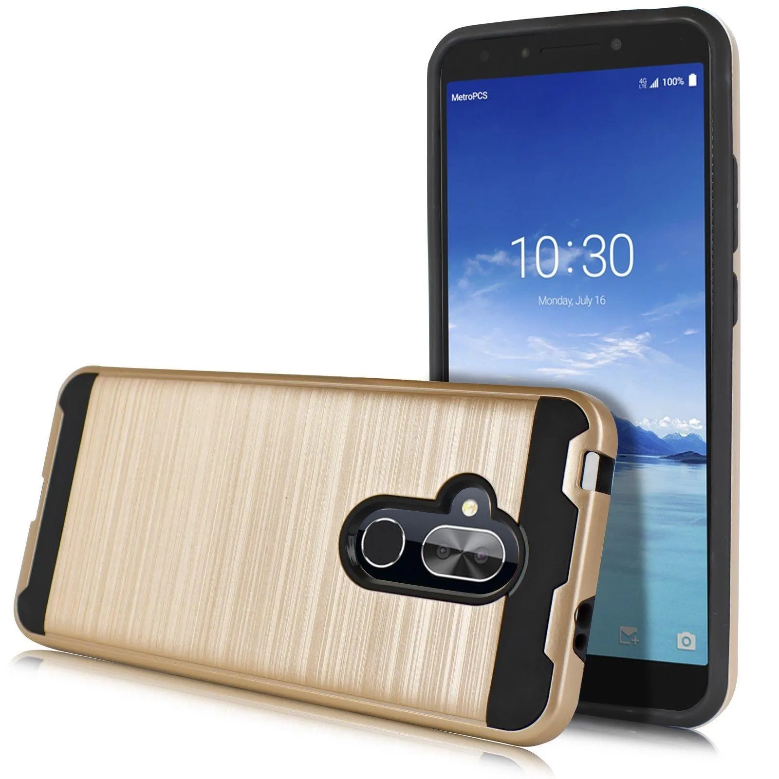 Alcatel 7 / REVVL 2 Plus Hybrid Brushed Metal Shockproof Tough Case by Modes