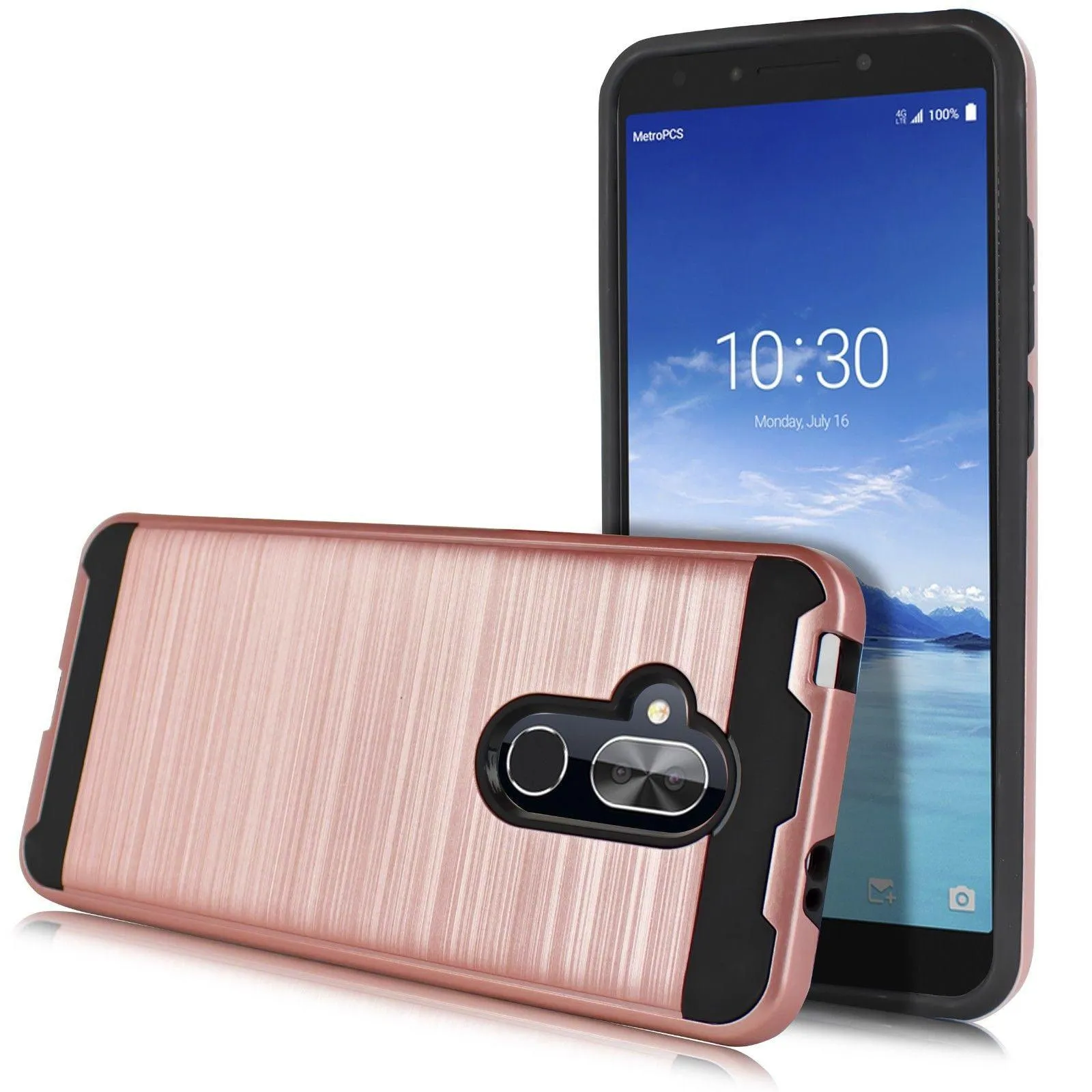 Alcatel 7 / REVVL 2 Plus Hybrid Brushed Metal Shockproof Tough Case by Modes