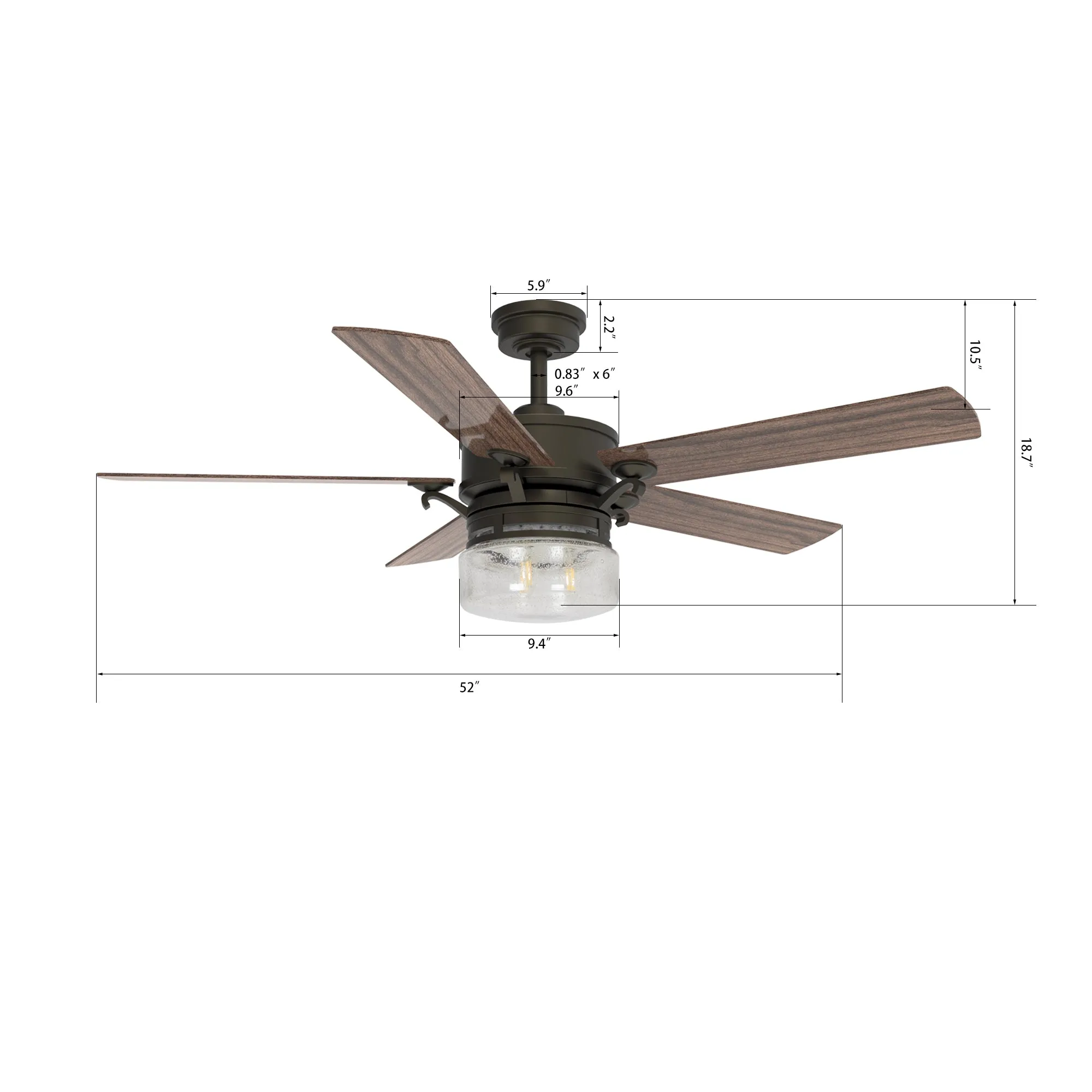 Alexandria 52 inch Smart WiFi Ceiling Fan Works with Alexa Outdoor