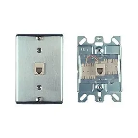 Allen Tel AT630B-8 Wall Phone Outlet Jack, Stainless Steel, 8-Position, 8-Conductor