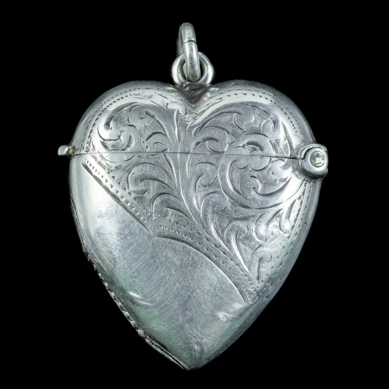 Antique Edwardian Silver Heart Vesta Case Pendant Dated 1908