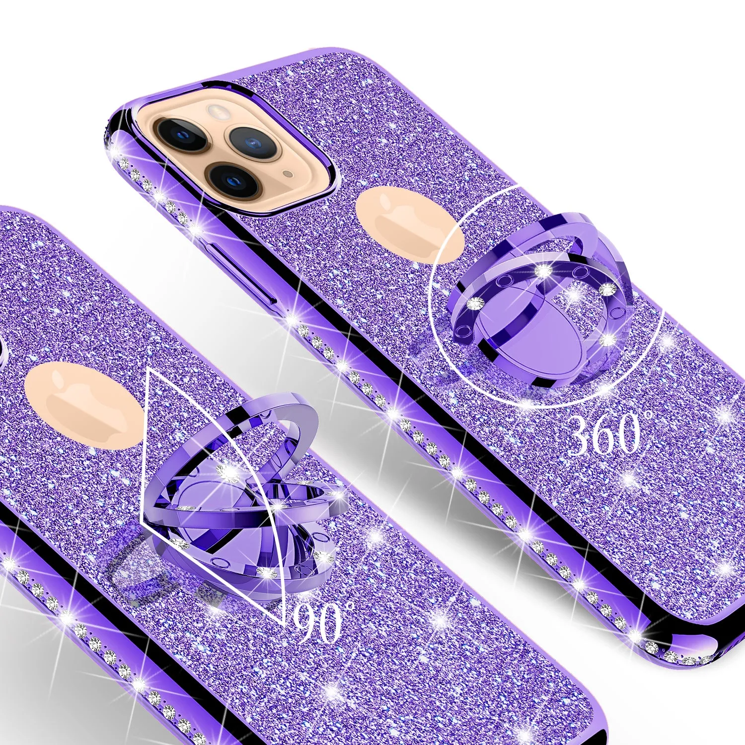 Apple iPhone 11 Pro Case, Glitter Cute Phone Case Girls with Kickstand,Bling Diamond Rhinestone Bumper Ring Stand Sparkly Luxury Clear Thin Soft Protective Apple iPhone 11 Pro Case for Girl Women - Purple