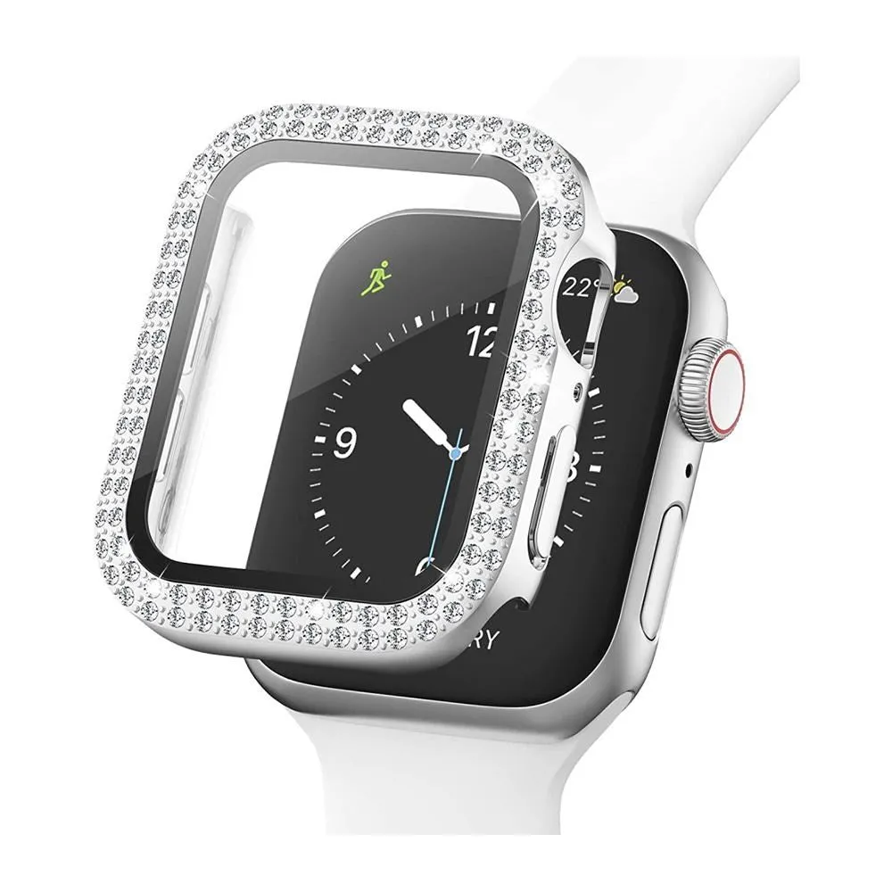 Apple Watch (40mm) Hårdt Plast Case m. Indbygget Skærmbeskyttelse - Sølv & Rhinsten