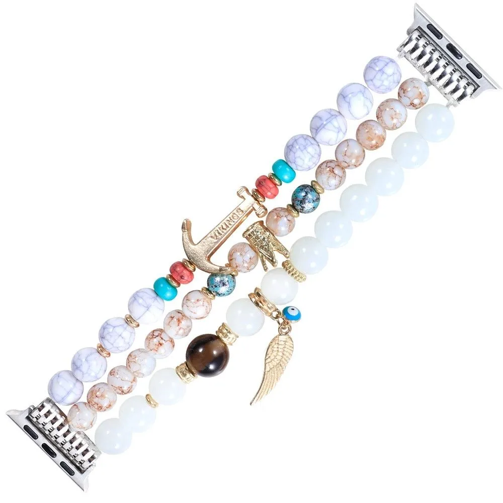 Apple Watch (45mm) colorful bead décor watch strap - White