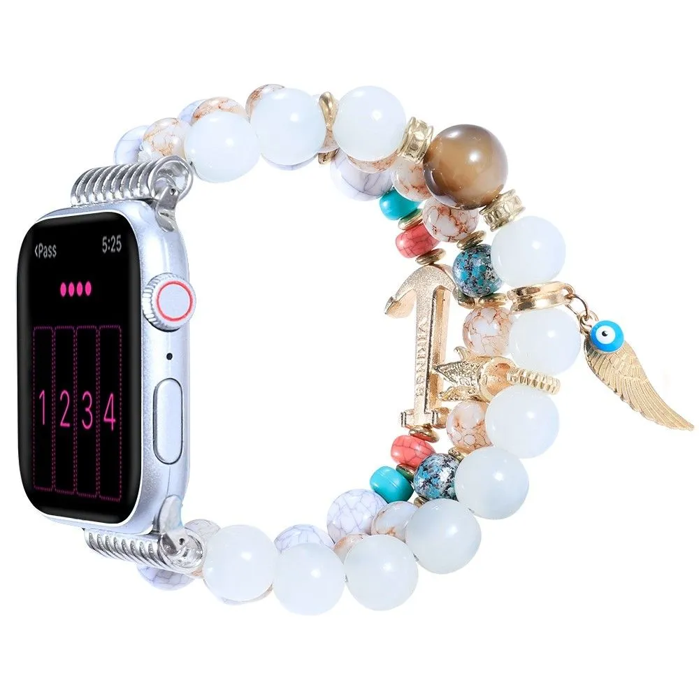 Apple Watch (45mm) colorful bead décor watch strap - White