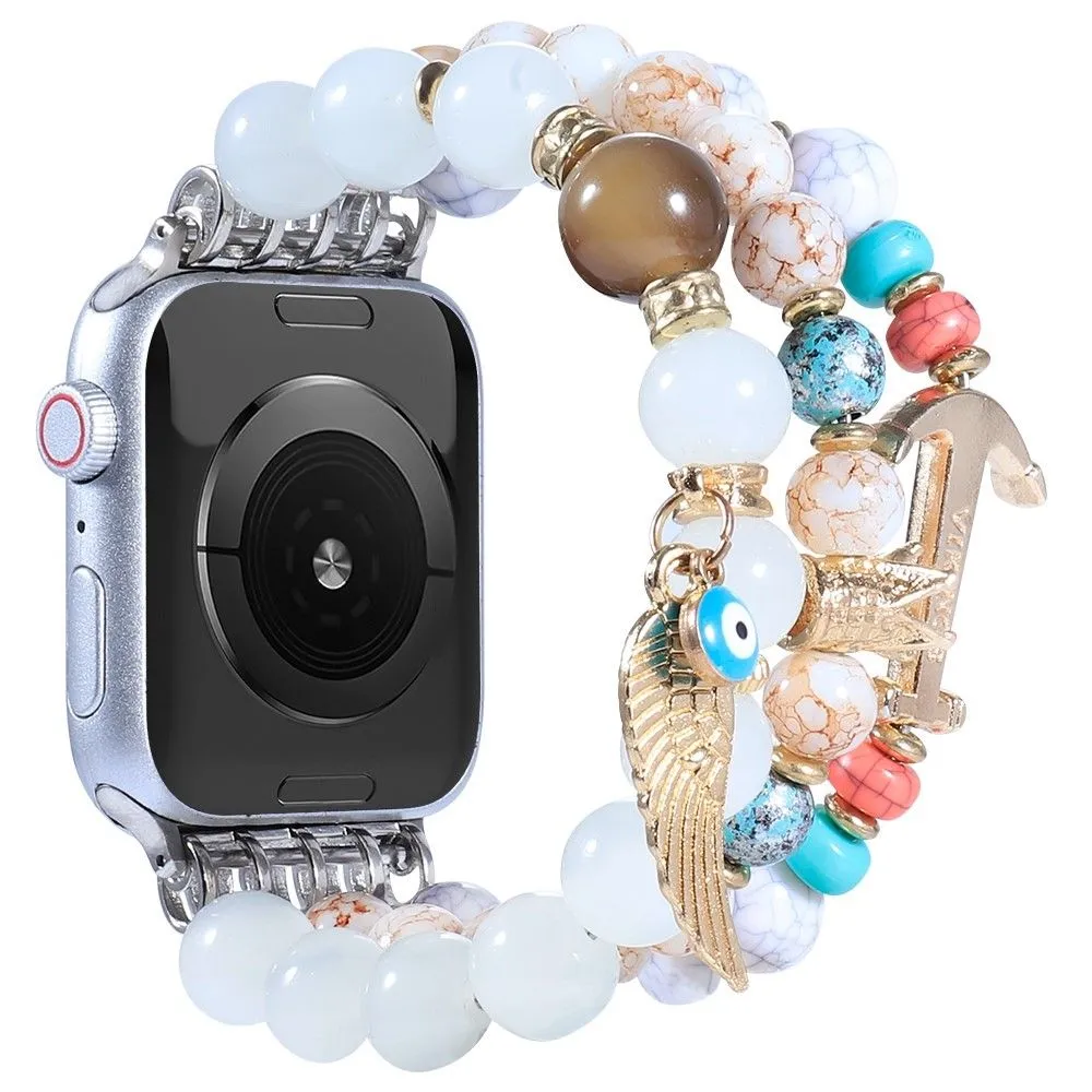 Apple Watch (45mm) colorful bead décor watch strap - White