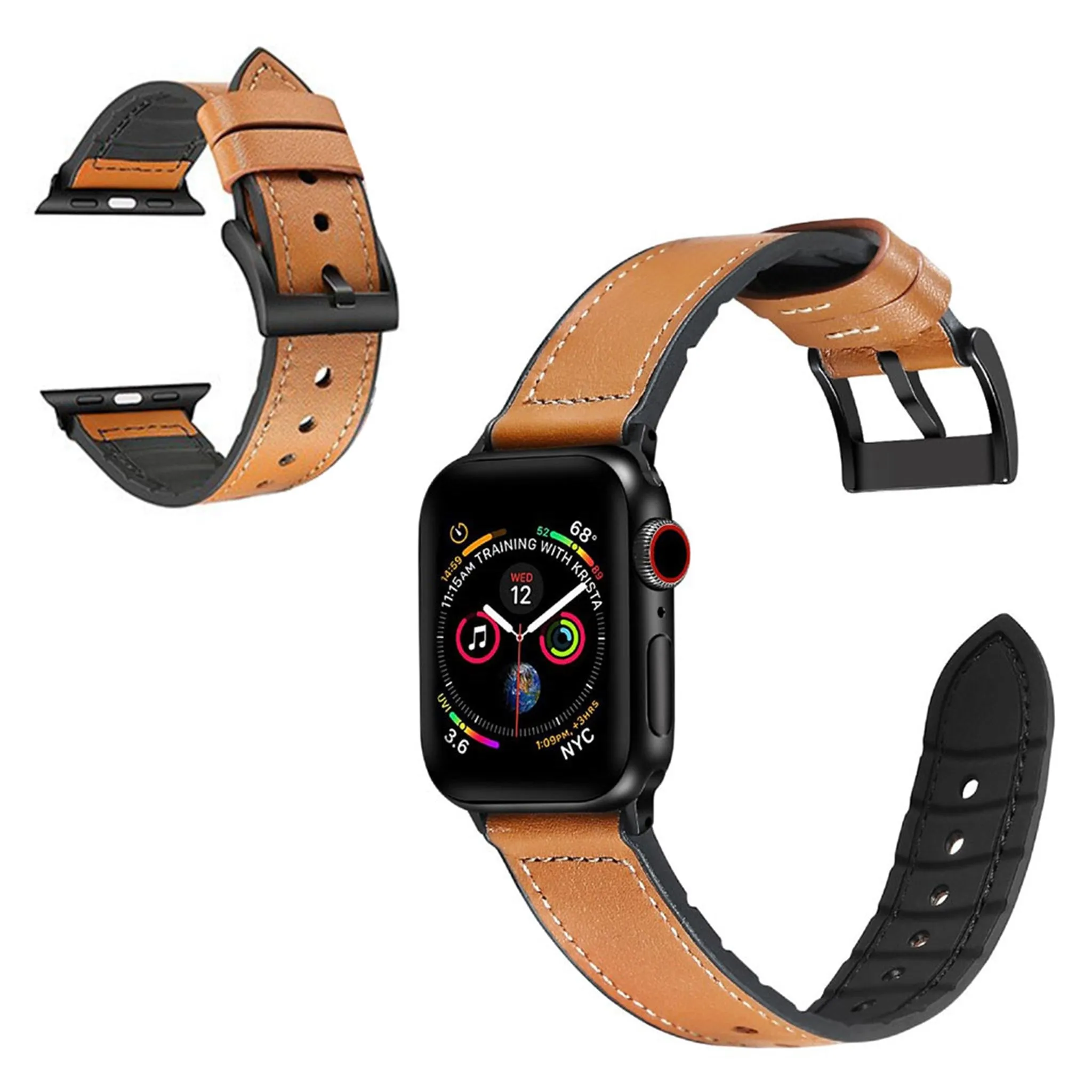 Apple Watch Series 6 / 5 44mm silicone   leather coated watch band - Brown