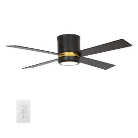 ARLINGTON 52 inch 4-Blade Flush Mount Smart Ceiling Fan with LED Light Kit & Wall Switch - Gold/Black