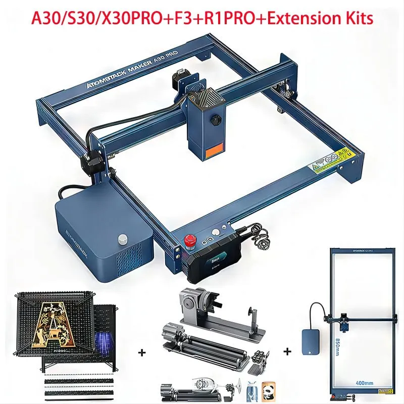 ATOMSTACK A30 PRO X30 PRO S30 Pro 160W Laser Engraving Machine 33W Optical Power Laser Engraver Cutting 20-25mm Wood For Carving Glass Metal Acrylic Stone Leather 400x400mm