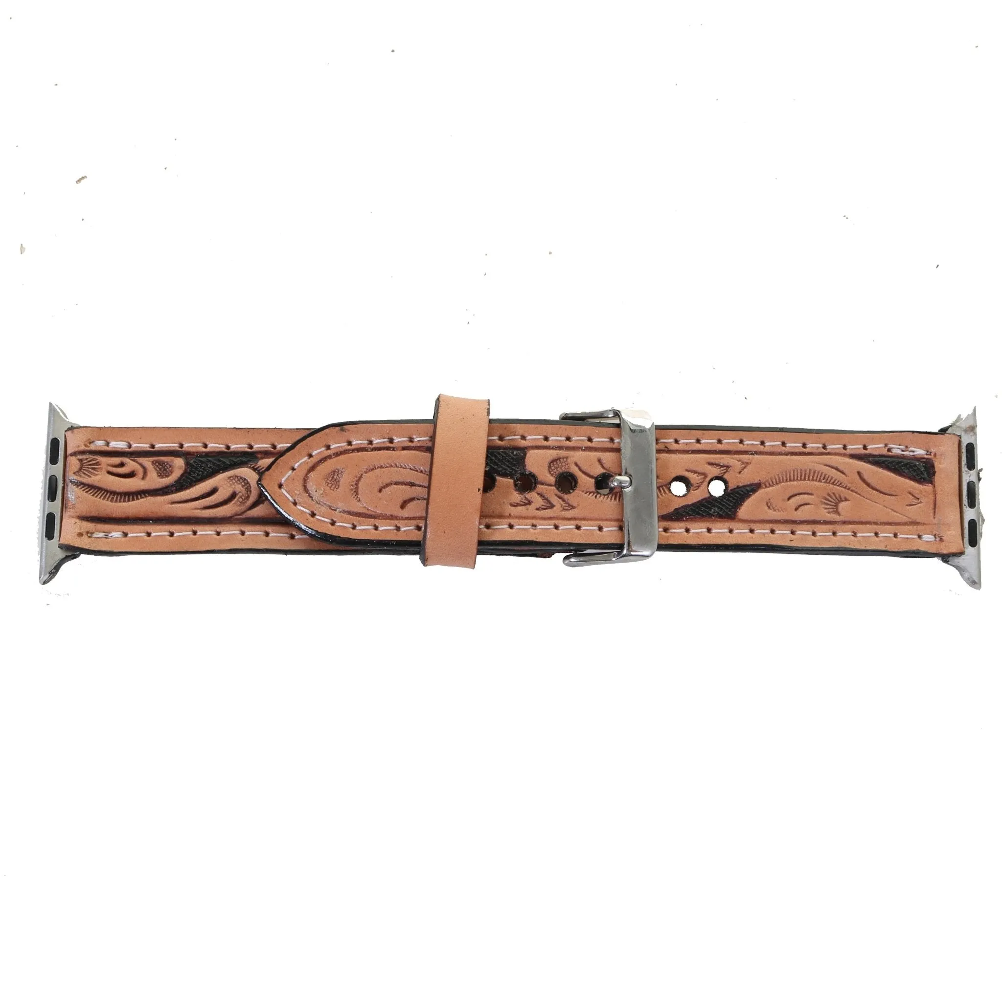 AWB05A -  Floral Tooled Apple Watch Band with Black Background