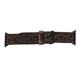 AWB16 - Brown Vintage Floral Tooled Apple Watch Band