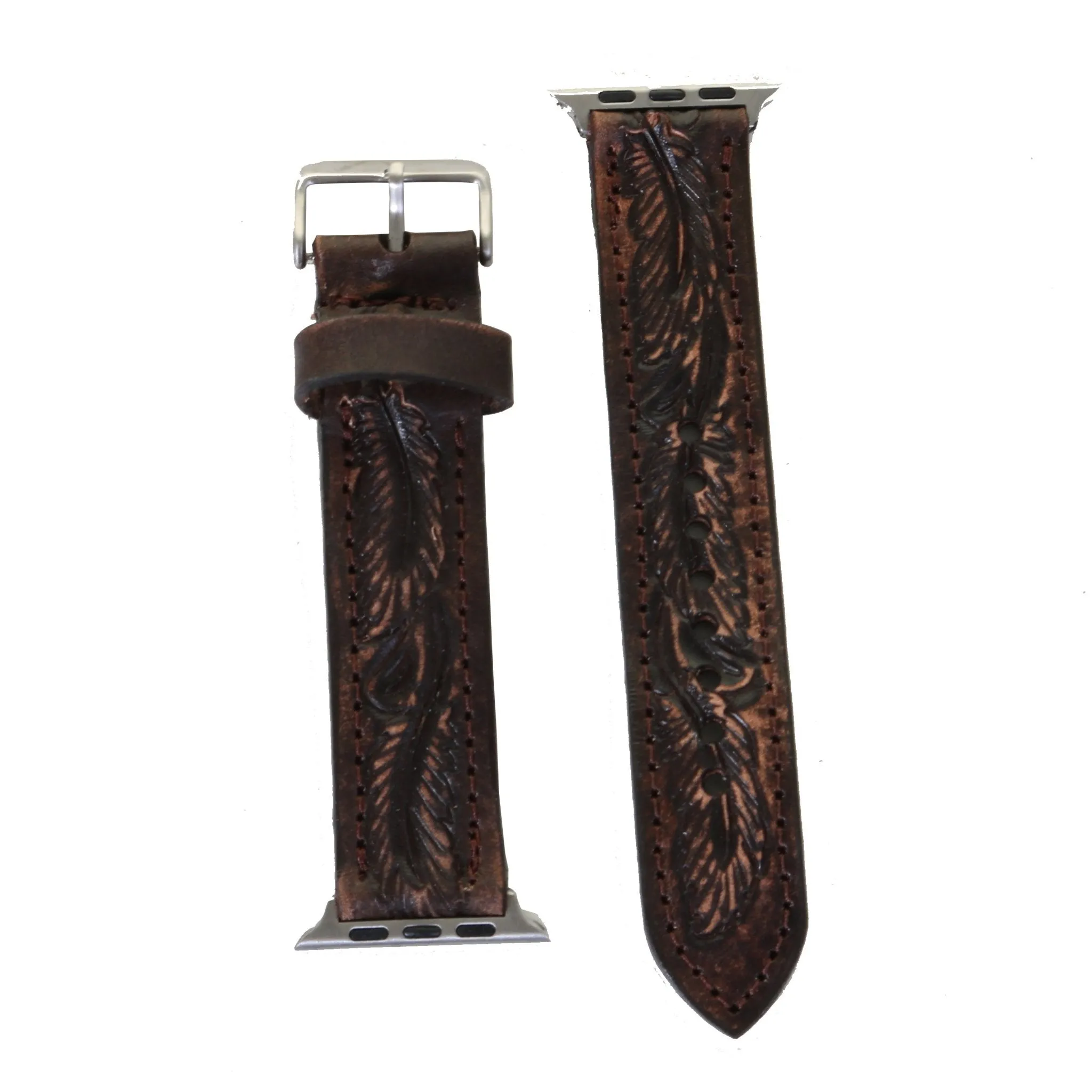 AWB18 - Brown Vintage Feather Tooled Apple Watch Band