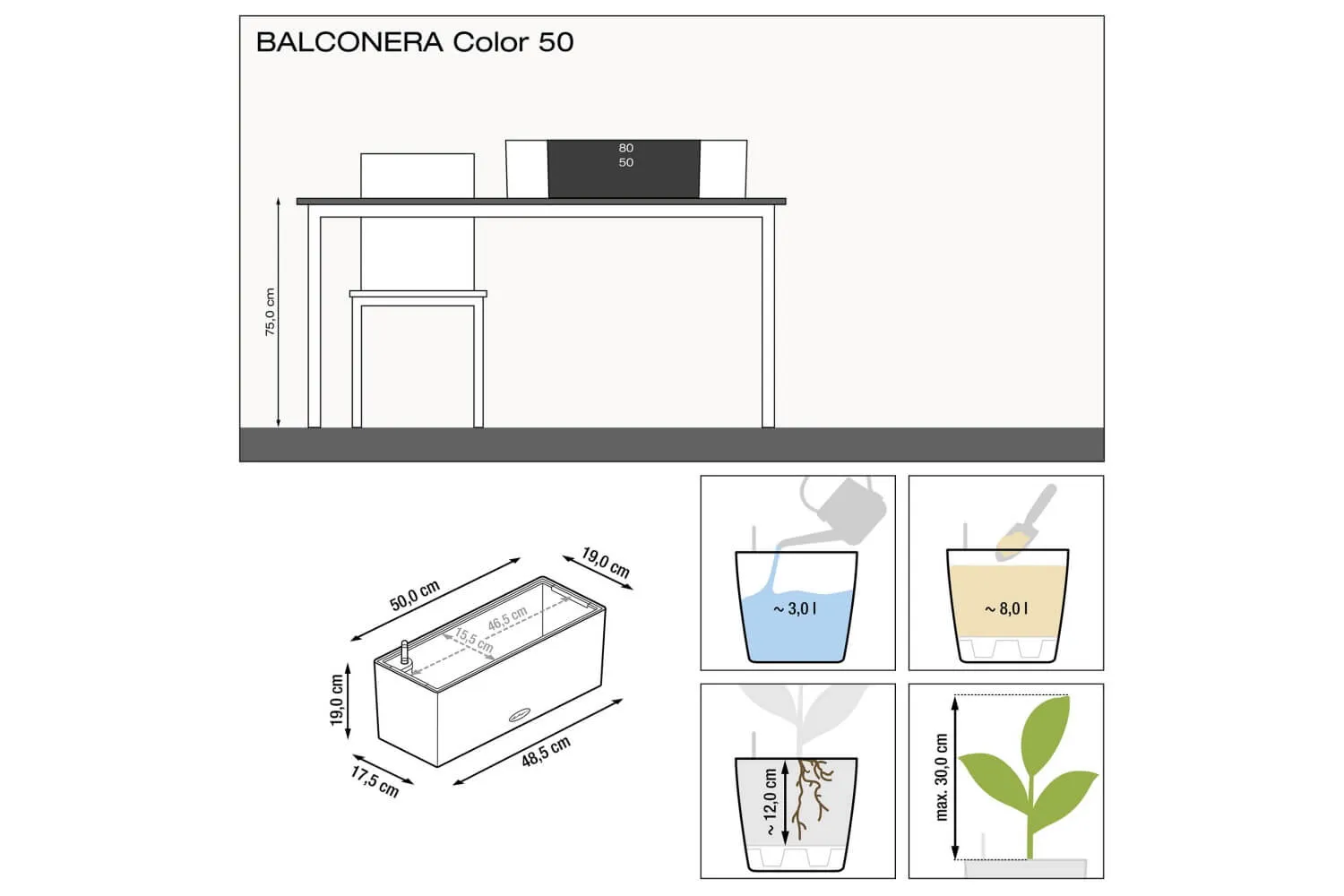 Balconybox with self watering system from Lechuza 50 cm