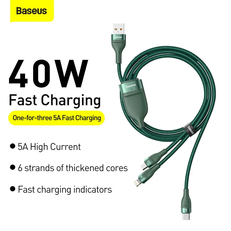 Baseus Flash Series One-for-Three Fast Charging Data Cable USB To M L C 1.2M (CA1T3-G1)