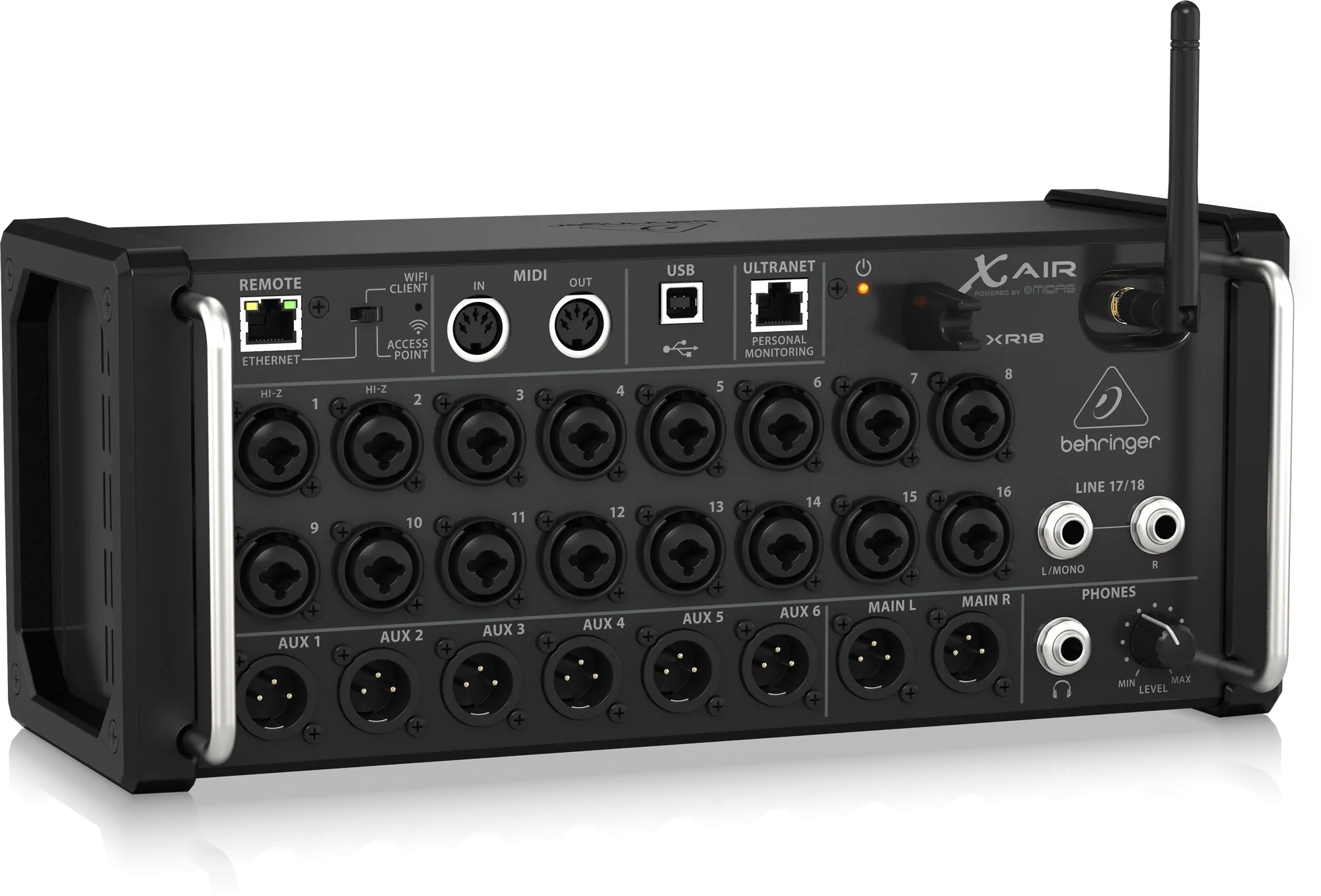 Behringer X Air XR18 18-Channel, 12-Bus Digital Mixer for iPad/Android Tablets with 16 Programmable Midas Preamps, Integrated WiFi Module and Multi-Channel USB Audio Interface