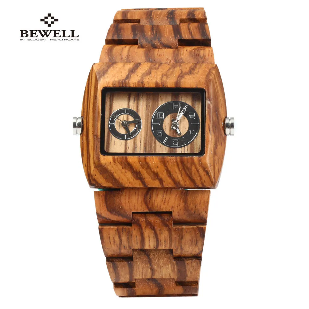 BEWELL Mens Wooden Watch with Unique Lug Design with Wooden Box