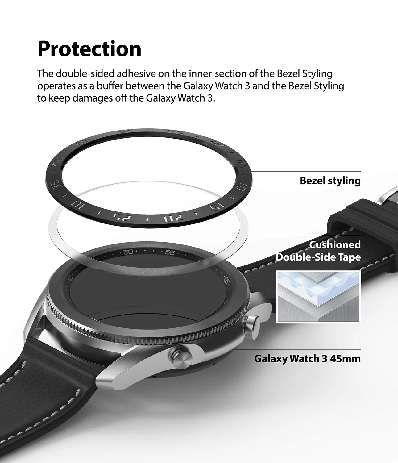 Bezel Styling for Galaxy Watch 3 45mm -  Black  45-03 (ST)  [Stainless Steel]