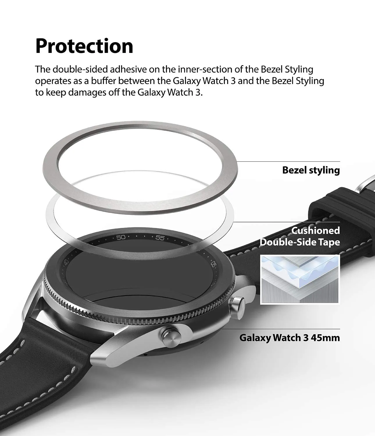 Bezel Styling for Galaxy Watch 3 45mm -  Chrome Silver   45-20 (ST)   [Stainless Steel]