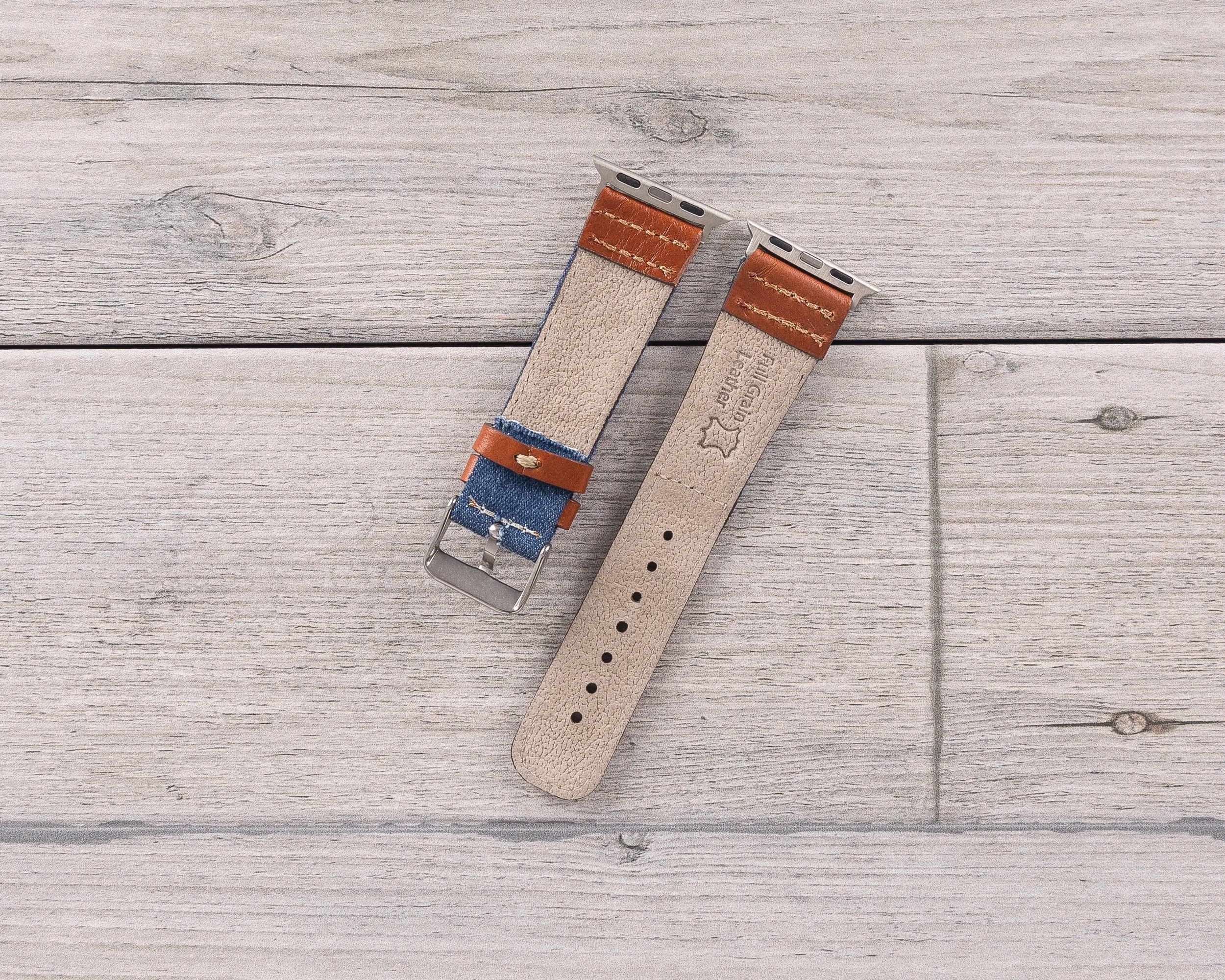 Blue Denim & Brown Leather Sport Apple Watch Band